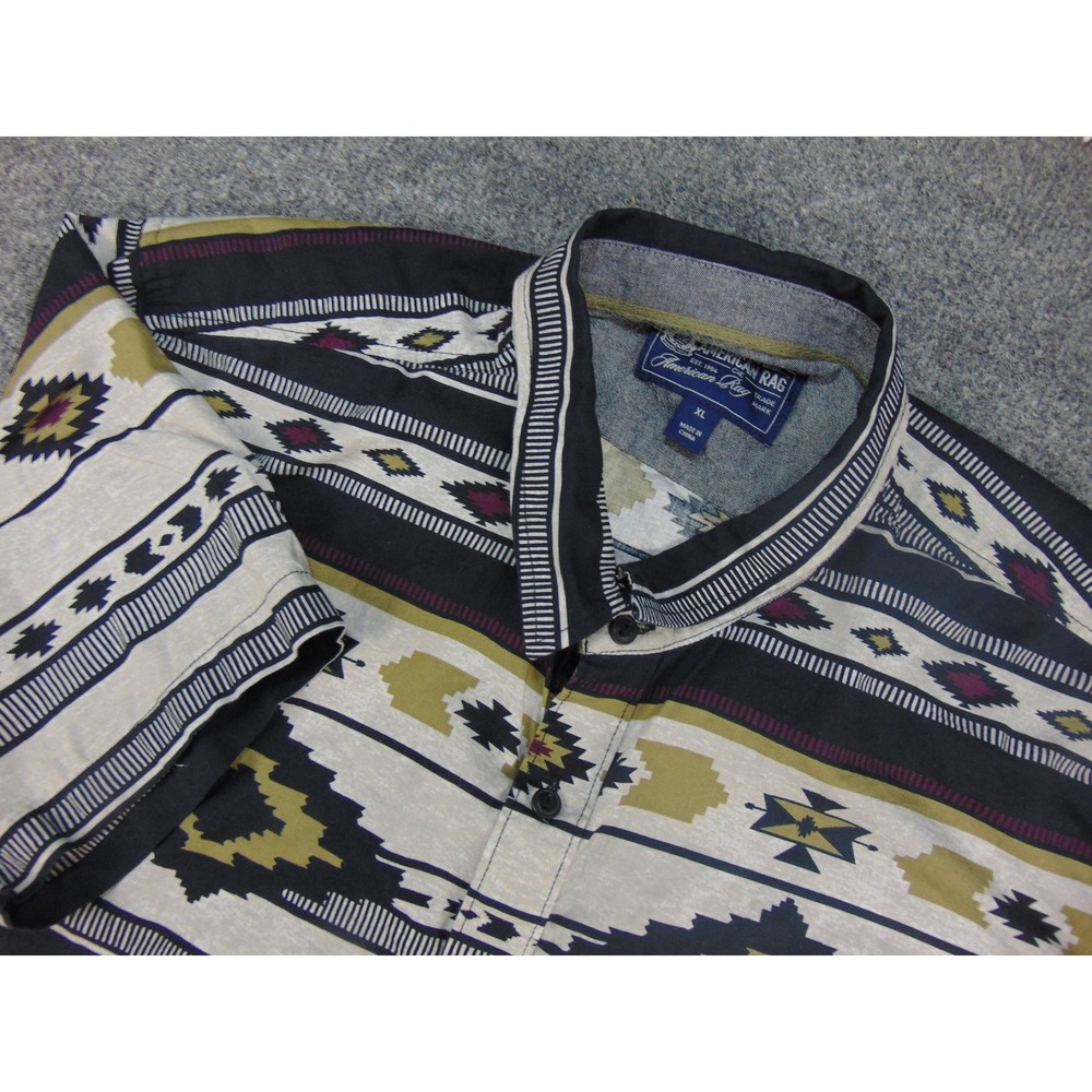 American Rag Button Up Shirt Mens XL Short Sleeve Aztec Southwest Boho